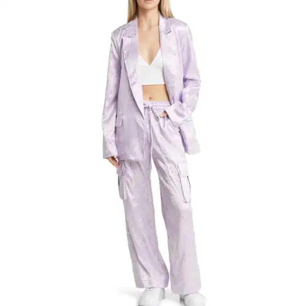 Dressed in Lala Lavender Floral Jacquard Open Front Blazer Jacket Office Medium